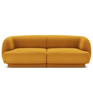 MICADONI Miley sofa, 2 sæder - gul fløjl og sort plast