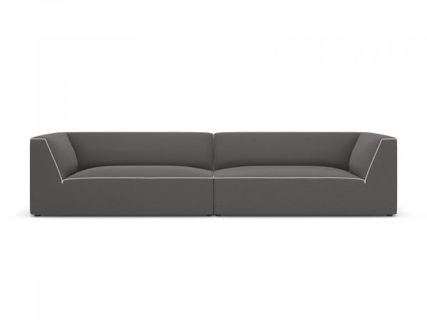 MICADONI Ruby sofa, 4 sæder - grå og beige chenille stof og sort plast