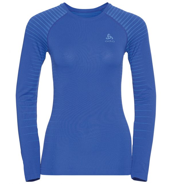 Odlo Women's Syntetisk L/S Baselayer TOP Crew - Blå-Medium