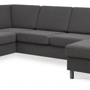 Pan set 4 U OE left sofa med chaiselong - antracitgrå polyester stof og børstet aluminium