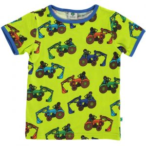 Småfolk Bright Green T-Shirt Med Traktorer - Str. 3-4 år