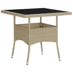 Udendørs spisebord polyrattan og glas beige