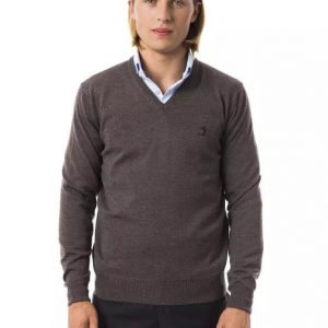 Uominitaliani Exquisite V-Neck Embroidered Merino Sweater