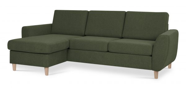 Wendy set 1 3D sofa, m. chaiselong - vinter mosgrøn polyester stof og natur træ