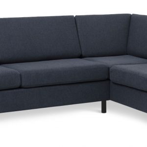 Wendy set 3 OE right sofa, m. chaiselong - blå polyester stof og sort træ