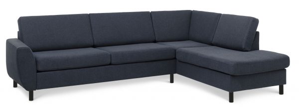 Wendy set 3 OE right sofa, m. chaiselong - blå polyester stof og sort træ