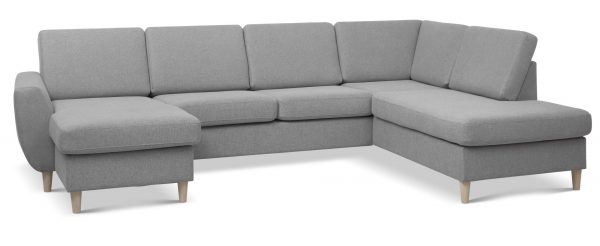 Wendy set 5 U OE right sofa, m. chaiselong - grå polyester stof og natur træ