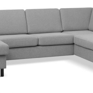 Wendy set 5 U OE right sofa, m. chaiselong - grå polyester stof og sort træ