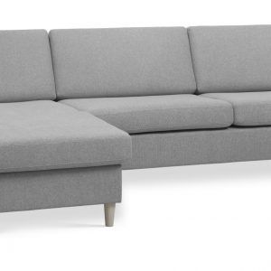 Wendy set 8 3D XL sofa, m. chaiselong - grå polyester stof og natur træ