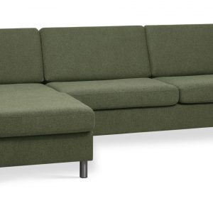 Wendy set 8 3D XL sofa, m. chaiselong - vinter mosgrøn polyester stof og børstet aluminium