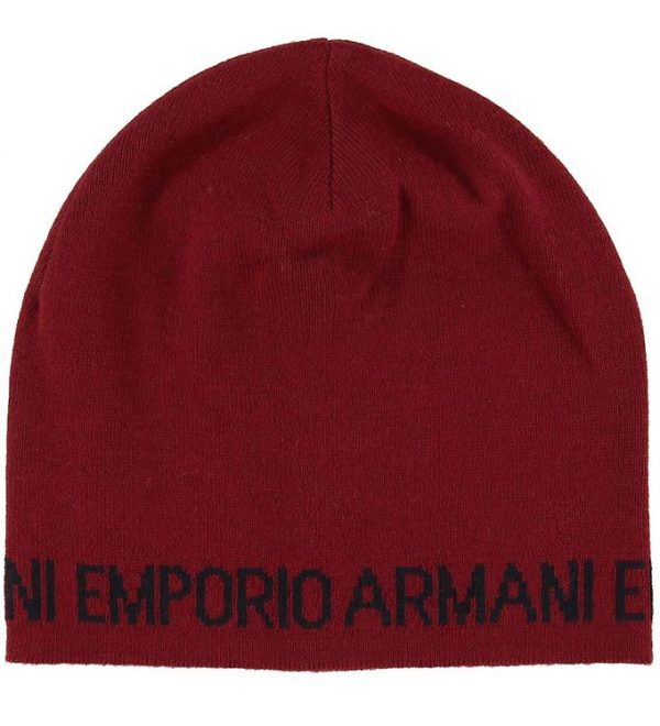 Emporio Armani Strikhue - Uld/Akryl - Mørk Rød m. Tekst