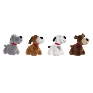 Bamse Home ESPRIT Hvid Brun Grå Polyester Hund 22 x 21 x 26 cm (4 enheder)