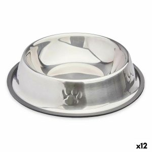 Hund Feeder Sølvfarvet Grå Gummi Metal 26 x 7 x 26 cm (12 enheder)