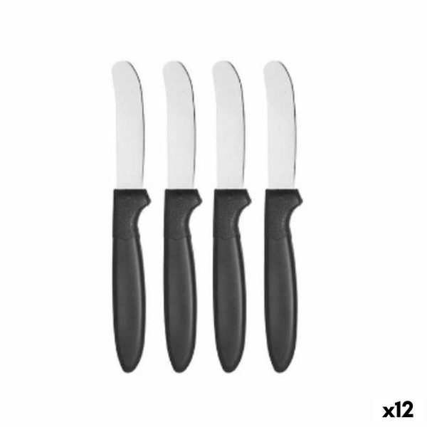 Knivsæt Sort Sølvfarvet Rustfrit stål Plastik 17 cm (12 enheder)