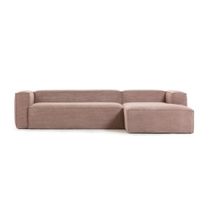 KAVE HOME Blok 3 pers. sofa m. højre chaiselong - lyserød fløjl