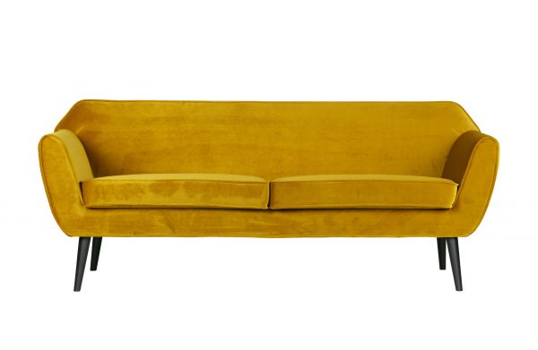 WOOOD Rocco sofa - okker polyester fløjl og sort bøgetræ