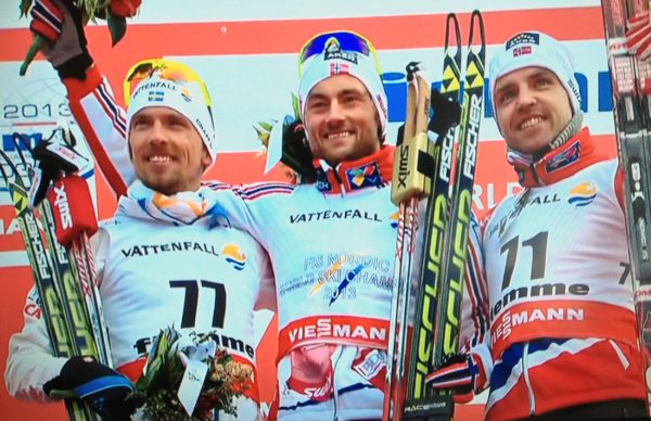 Seierspallen: Olsson, Northug og Gjerdalen. Alle bilder fra Nrk tv