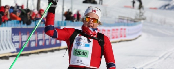 Marte Mæhlum Johansen fra østre Tone Skilag vant en klar seier i eldste jenteklasse, hele 51 sekunder foran nr 2.  Foto: Fra arrangørens hjemmeside www.birkebeiner.no