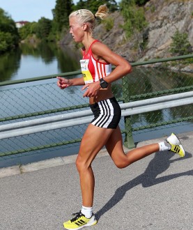 Marthe Myhre slet litt med varmen, men løp likefullt sterkt i kraftprovet. Foto: Fra bloggen, tatt av Kjell Vigestad, Kondis
