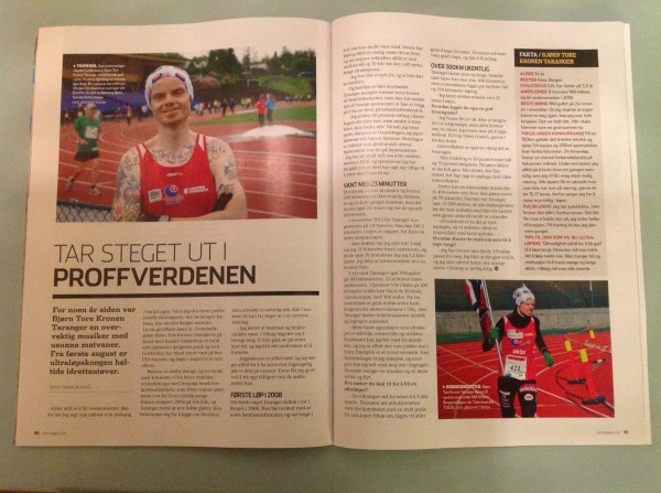 To sider om "proffen" i siste utgave av runners world. det er fint at de også har fått øynene opp for Sportsmandens ultrablogger.  Foto: Bjørn Tore Kronen Taranger