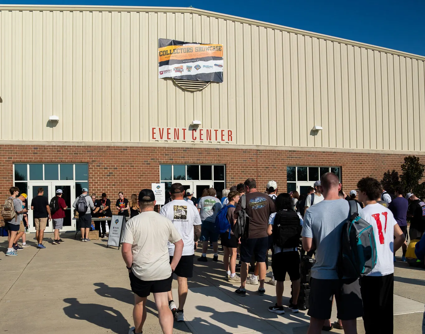 Line of collectors waiting outside Cabarrus Arena