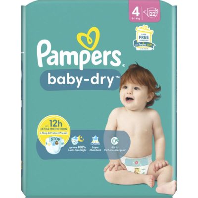 Pampers Baby-Dry Maat 4, 22 Luiers, Tot 12 Uur Bescherming, 9-14kg