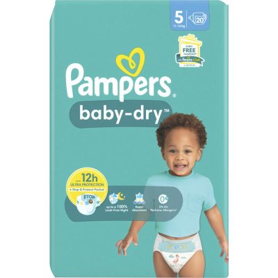Pampers Baby-Dry Maat 5, 24 Luiers, Tot 12 Uur Bescherming, 11-16kg