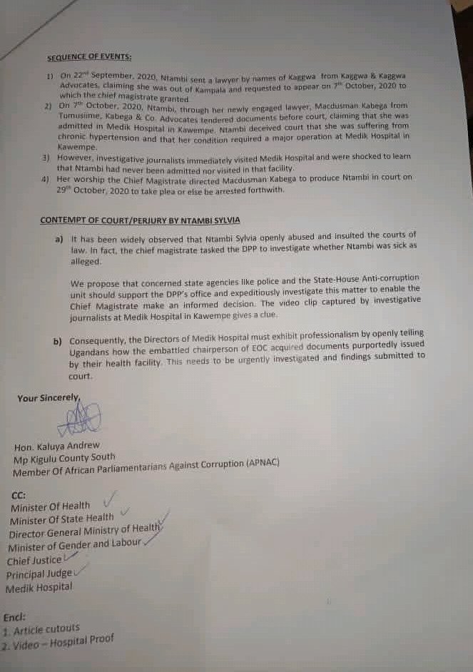 Mp Petitions State House's Lt.Col. Nakalema To Intervene In EOC Boss Ntambi's Failure To Appear Before Anti-Corruption Court