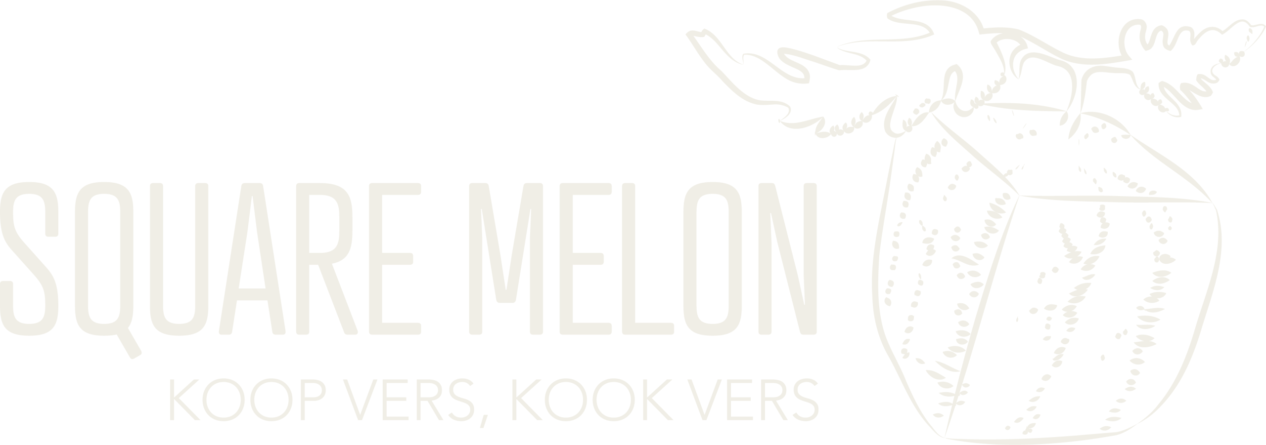 Het logo van Square Melon stelt een vierkante watermeloen voor met de slogan 'Koop vers, kook vers'