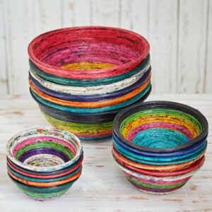 recycled newspaper round bowls