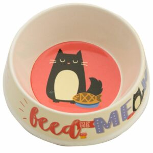 White bamboo pet bowl with a cat design