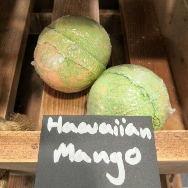 Green and orange mango scented bath bombs