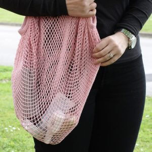 Rose coloured mesh cotton bag