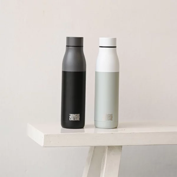 One black and one white water bottle