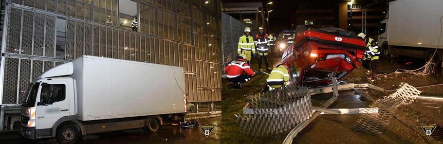 Auto fliegt aus 2. Stock eines Parkhauses in Moosach Quelle Fotos Berufsfeuerwehr München