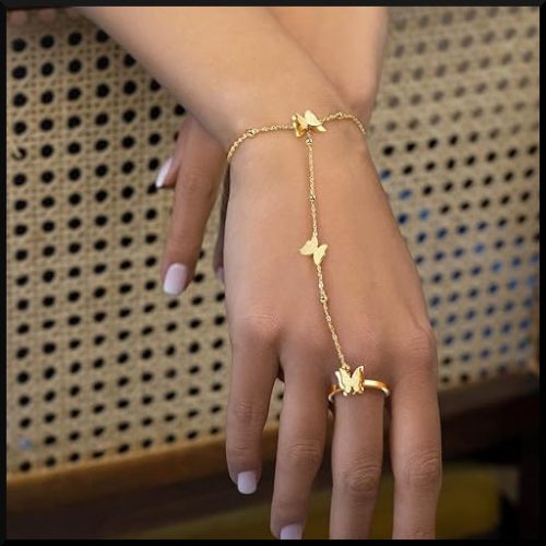Armband + Ring Fjäril Guld