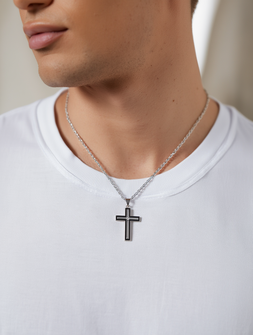 Halsband Kors Svart Rand