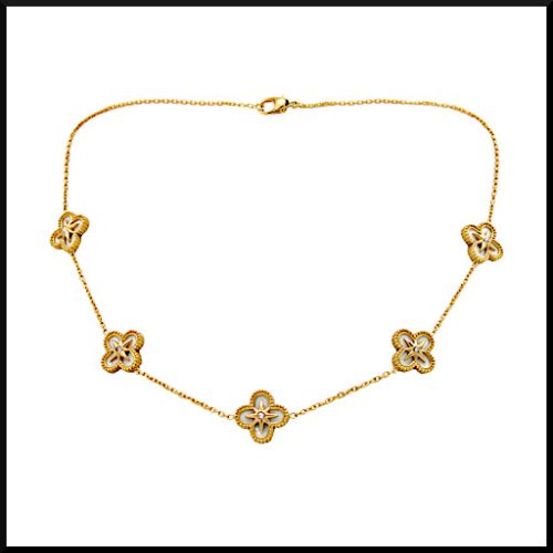 Halsband Vit Fyrklöver Lyx Guld