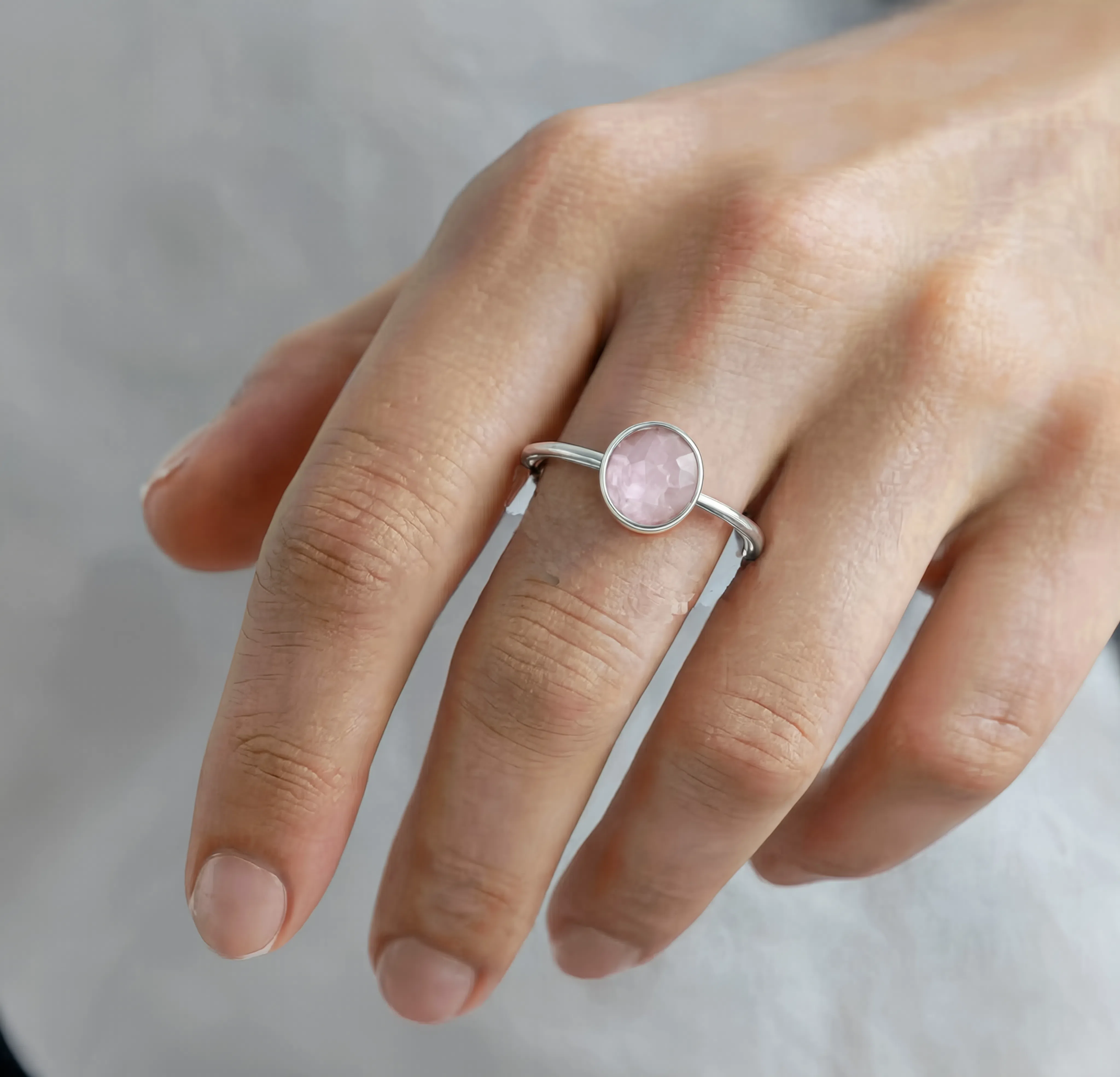 Ring Rosenkvarts i stål