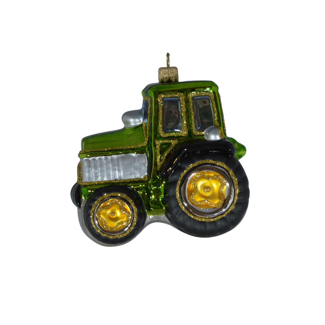 alt="Ornament – grøn traktor (stor), mundblæst glasfigur"