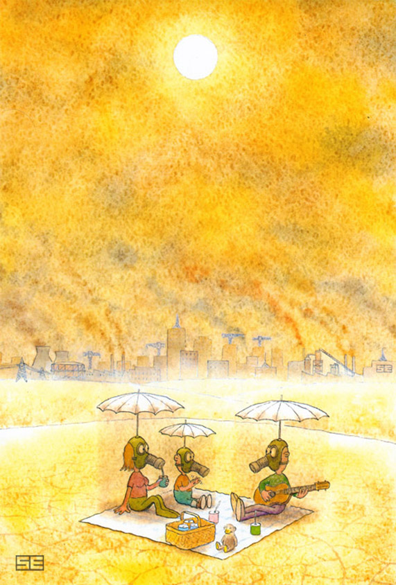 Picnic in yellow smog