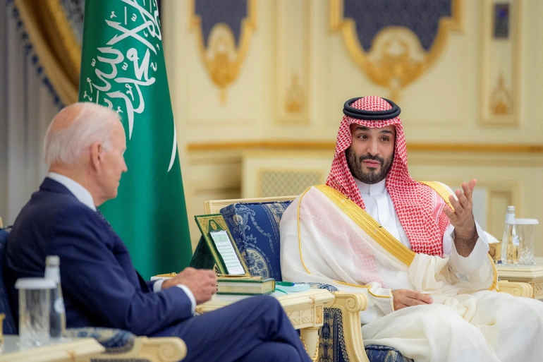 Crown Prince of Saudi Arabia, Mohammed bin Salman and US President Joe Biden meet at Al Salman Palace in Jeddah, Saudi Arabia.