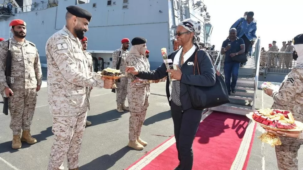 US diplomats evacuated from Sudan: On Saturday, evacuees arriving at Jeddah Sea Port in Saudi Arabia were greeted with warm hospitality, including sweets and roses.
