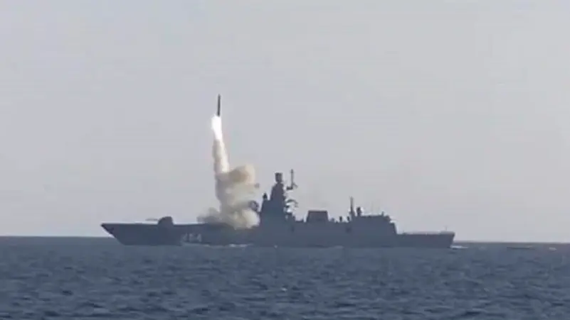 Russian Navy frigate Admiral Gorkhov firing a Tsirkon missile. (File photo)