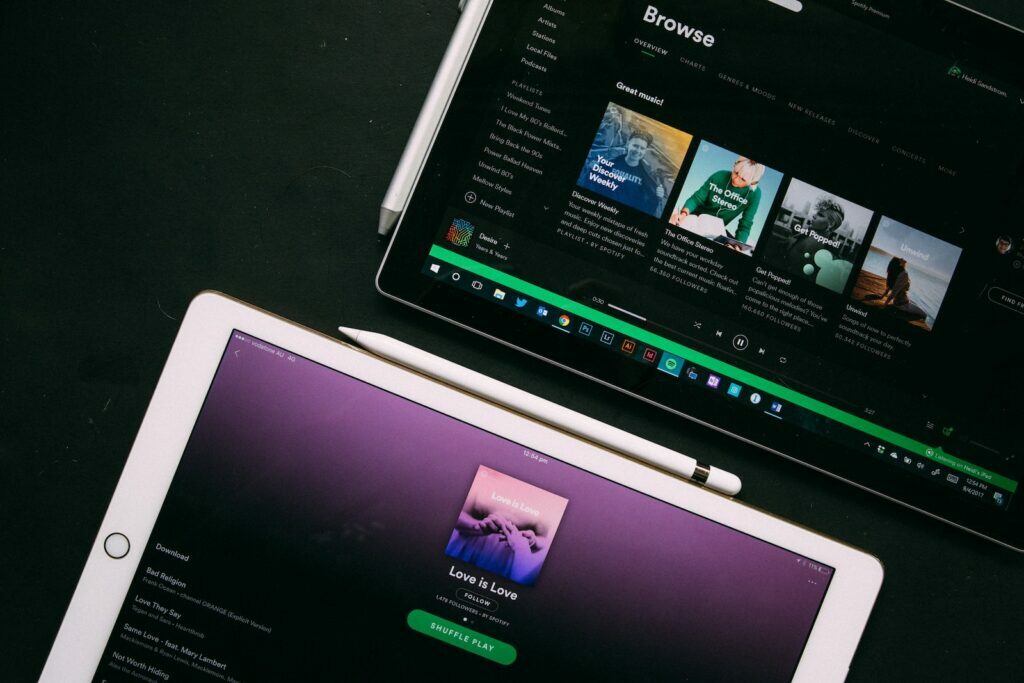 How to Start a Podcast on Spotify for Free in 2023: white and black iPad