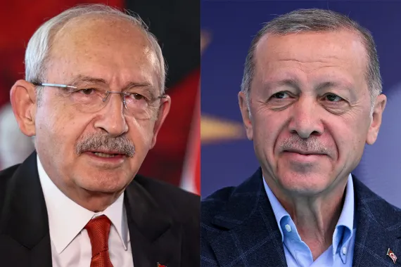 Turkish President Recep Tayyip Erdogan (right) and his main challenger, Kemal Kilicdaroglu