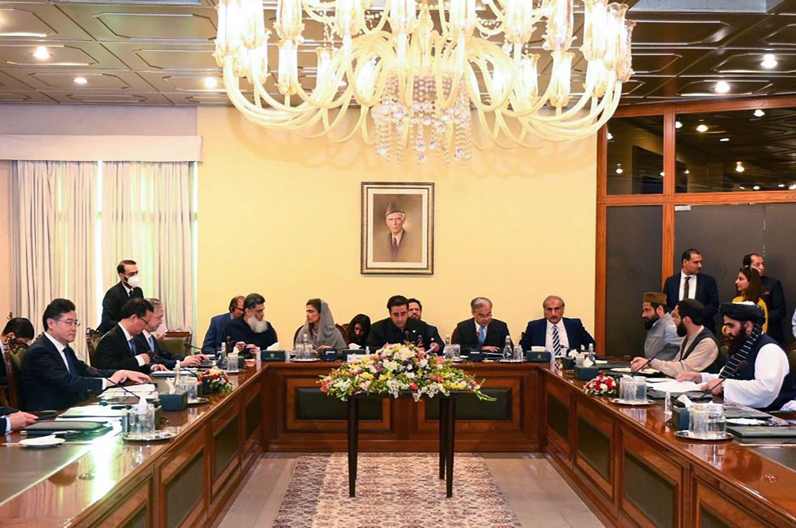 A photograph distributed by the Pakistan Information Department (PID) features Bilawal Bhutto Zardari, Pakistan's Foreign Minister, speaking alongside Chinese Foreign Minister Qin Gang (L) and Afghanistan's interim Foreign Minister Amir Khan Muttaqi (R) during a meeting in Islamabad.