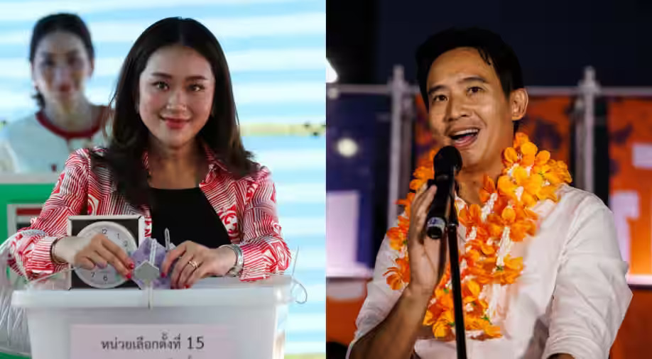 Pheu Thai prime ministerial candidate Srettha Thavisin casts his ballot at a polling station in Bangkok on May 14, 2023.