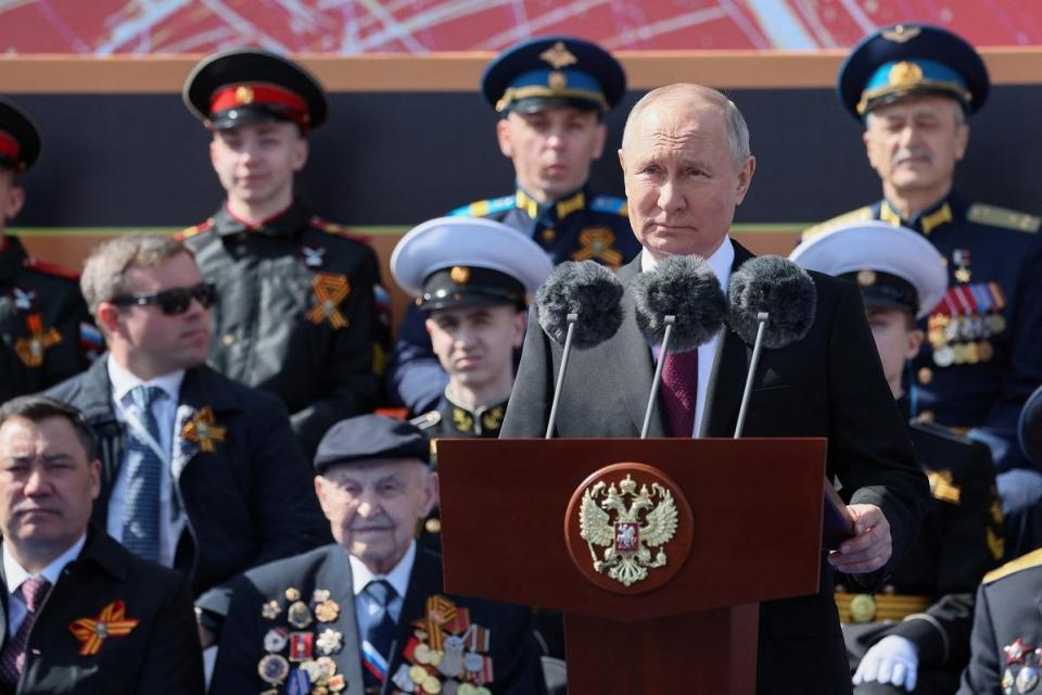 Vladimir Putin, the President of Russia, delivers a speech at the Victory Day military parade held at Red Square in the heart of Moscow.