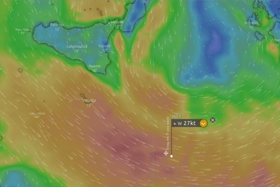 A weather map displays the boat's location amid turbulent weather conditions on Monday evening.